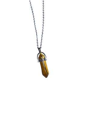 Natural Crystal Tiger Eye Gemstone Point Necklace, Healing Crystal Necklace, Han